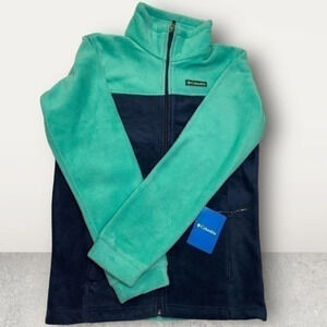 Columbia Fleece Full Zip Jacket w/ zip pockets - Youth Large - Green & Blue NEW